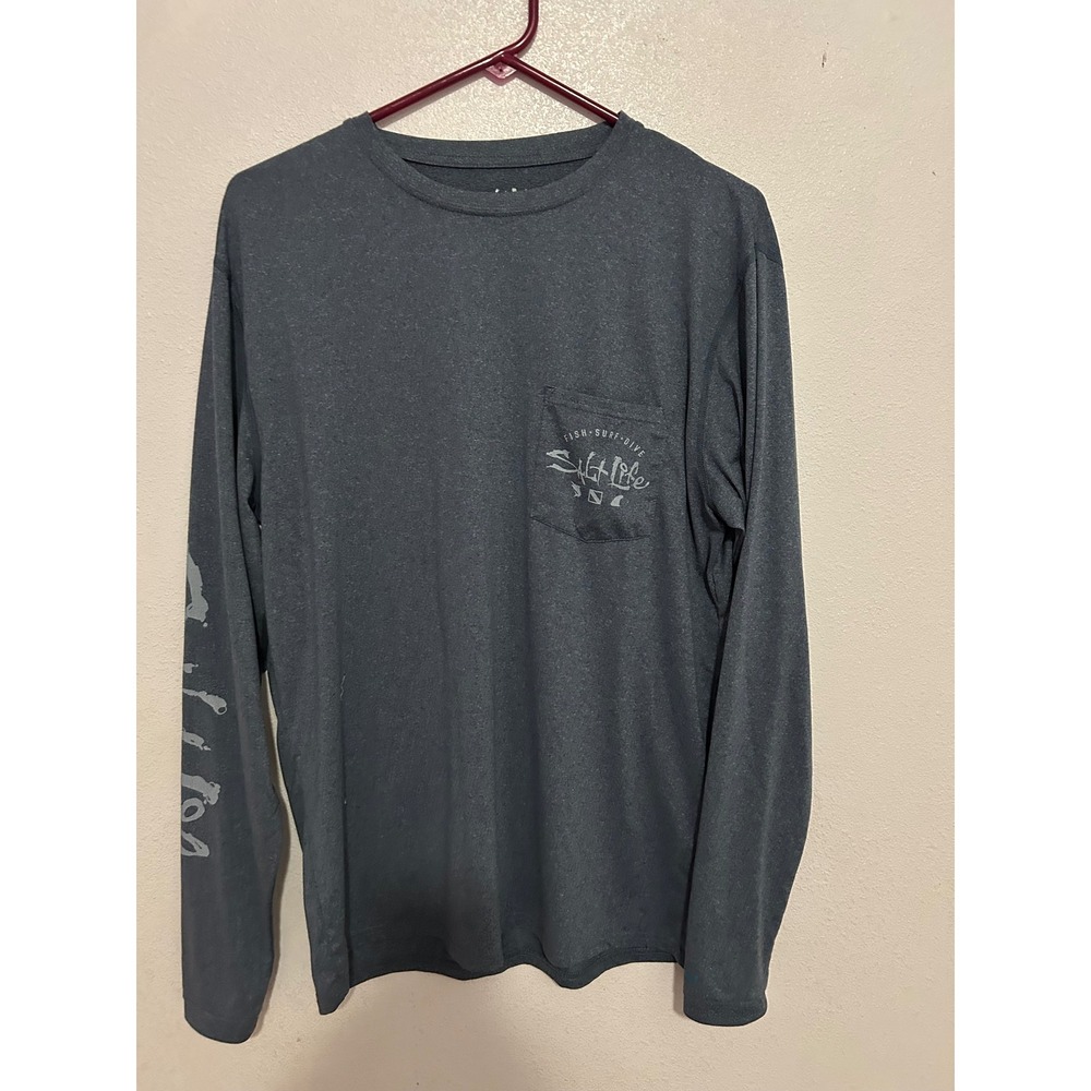 Salt Life SLX Mens Long Sleeve Pocket T-Shirt Heather Gray Medium b2-134